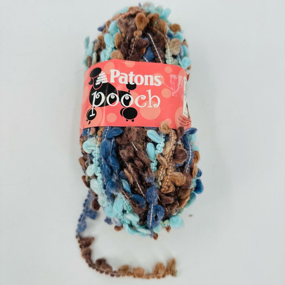 Patons Pooch Yarn Wool Blend Designer Super Bulky Color #65116 Blue Aqua Brown